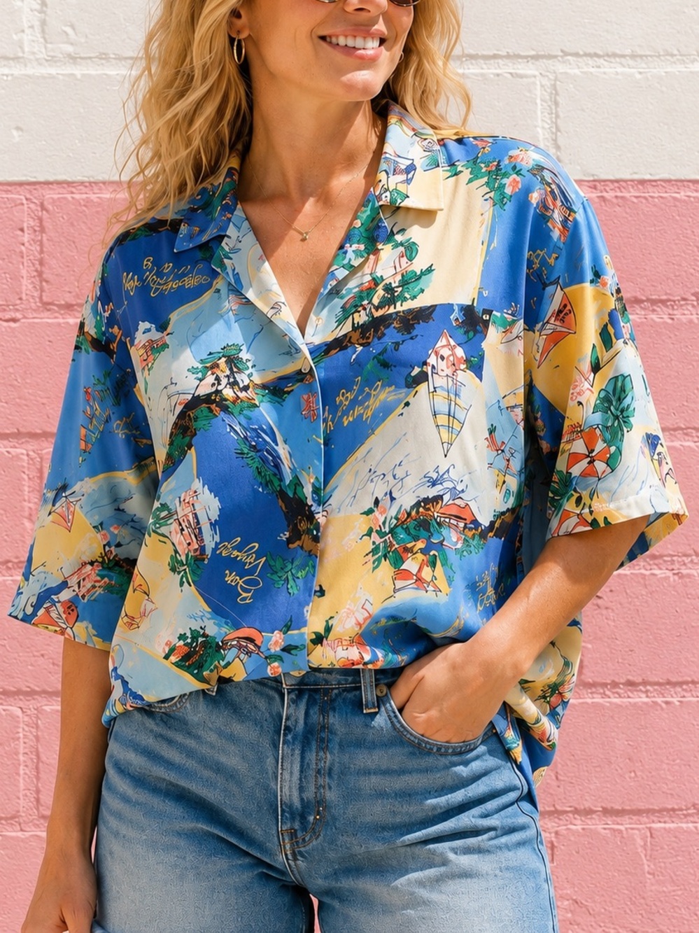 NWT Old Navy 2X Tropical Vacation Print Button Up Shirt Beach Resort Blouse
